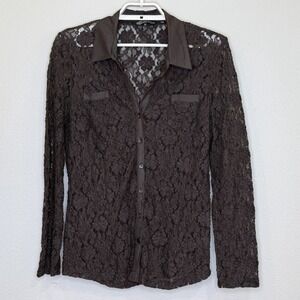 ZoZo Button Front Lace Top Womens Medium Chocolate Brown Y2K‎ Whimsigoth Fairy